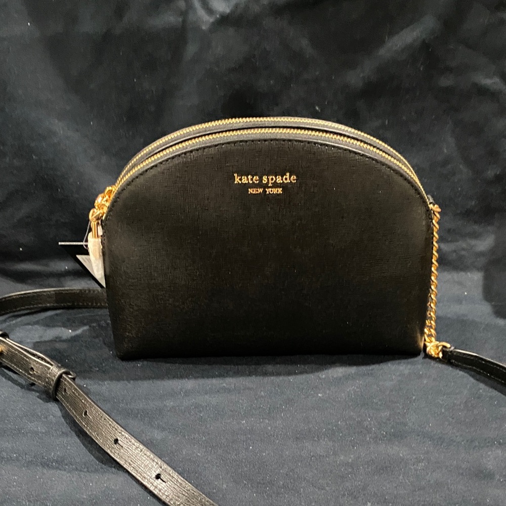 kate spade black saffiano leather crossbody with gold hardware
